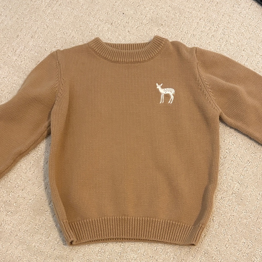 Kids Brown Sweater with Deer Embroidery